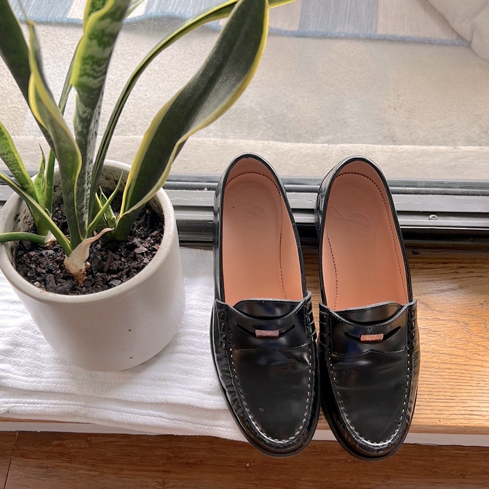 J. Crew “Winona” penny loafer, black spazzolato leather, size 7